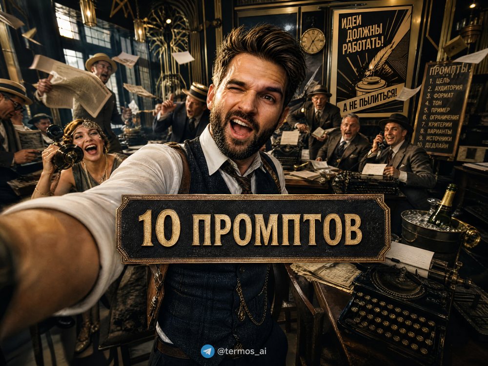 Обложка гайда «10 промптов для маркетолога, которые экономят рабочий день»